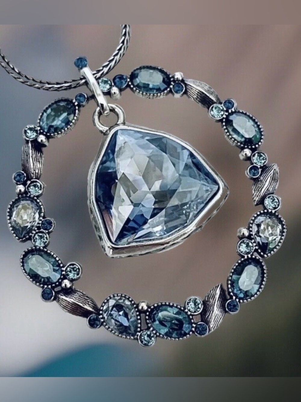 Brighton blue divine feminine circular Swarovski crystal necklace silver gems